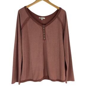 Lisa Robertson Raw Edge Henley Knit Pullover Top Women‎ 1XL Dusty Rose Boho